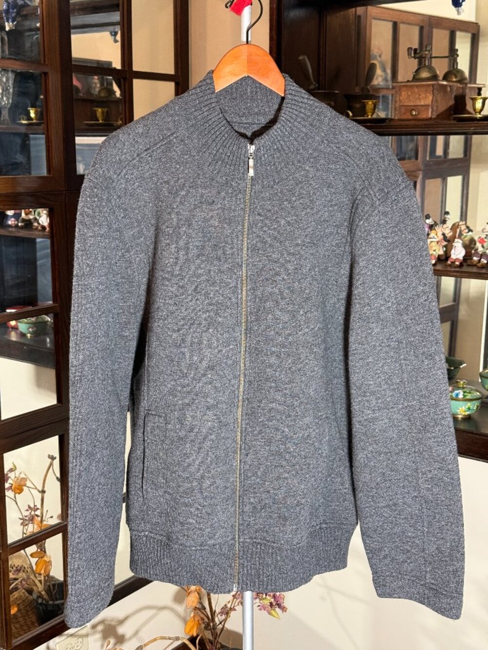 Saint James France Gray Wool Men's Jacket Full Zip Side Pockets Size 48 (XL)